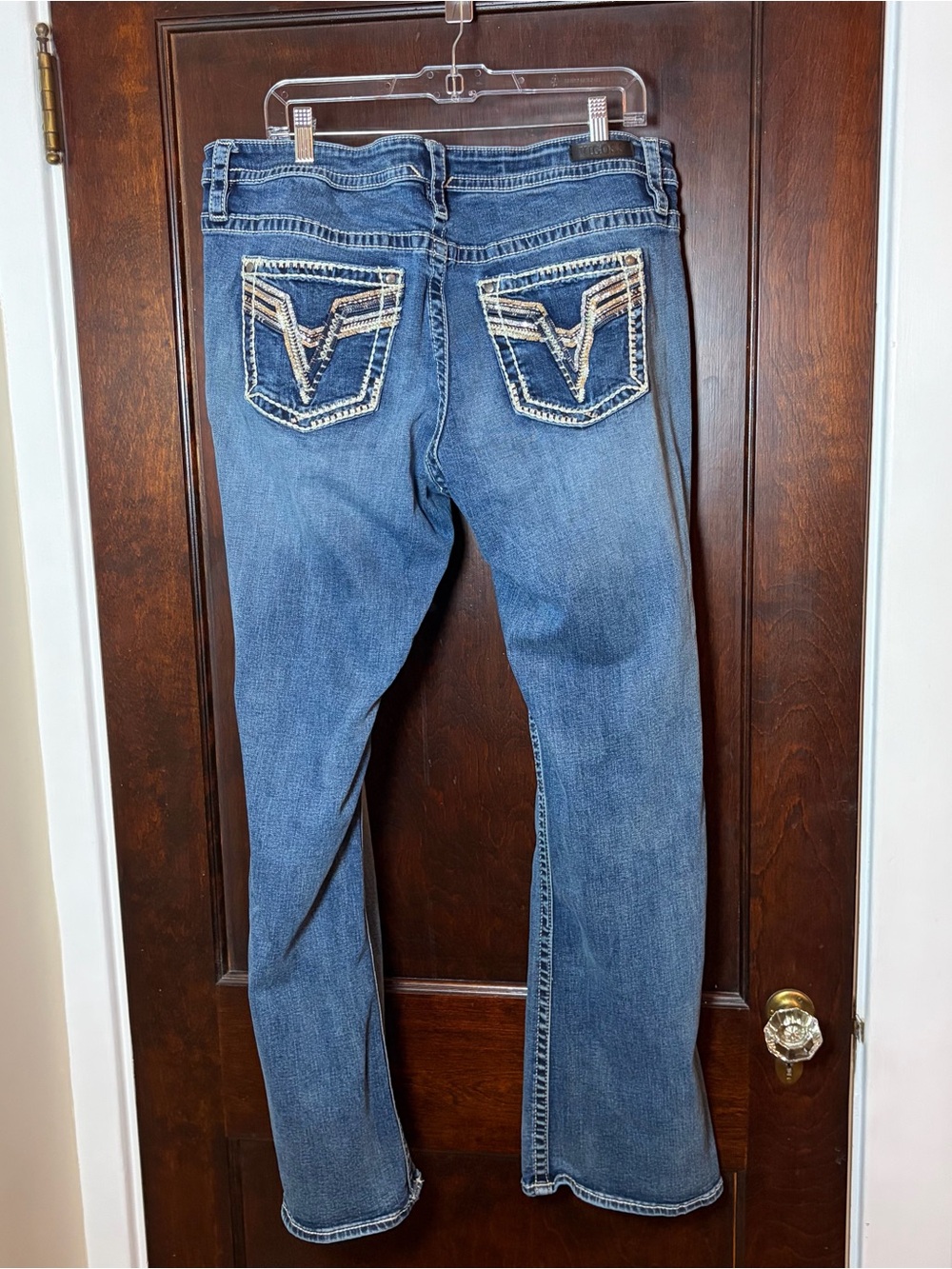 Vigoss Jeans Women Sz 20 Chelsea Bootcut Blue Distressed Embroidered Retro